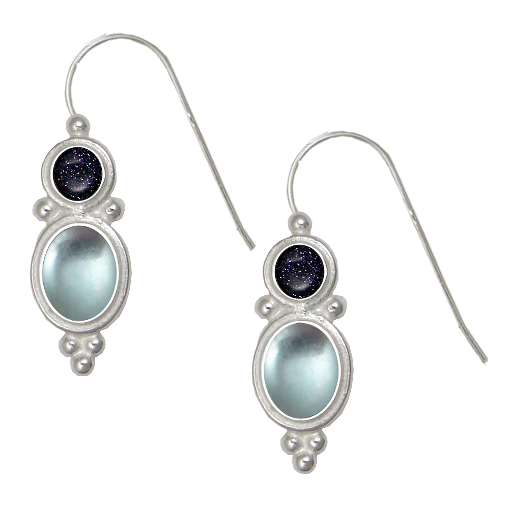 Sterling Silver Drop Dangle Earrings With Blue Topaz And Blue Goldstone